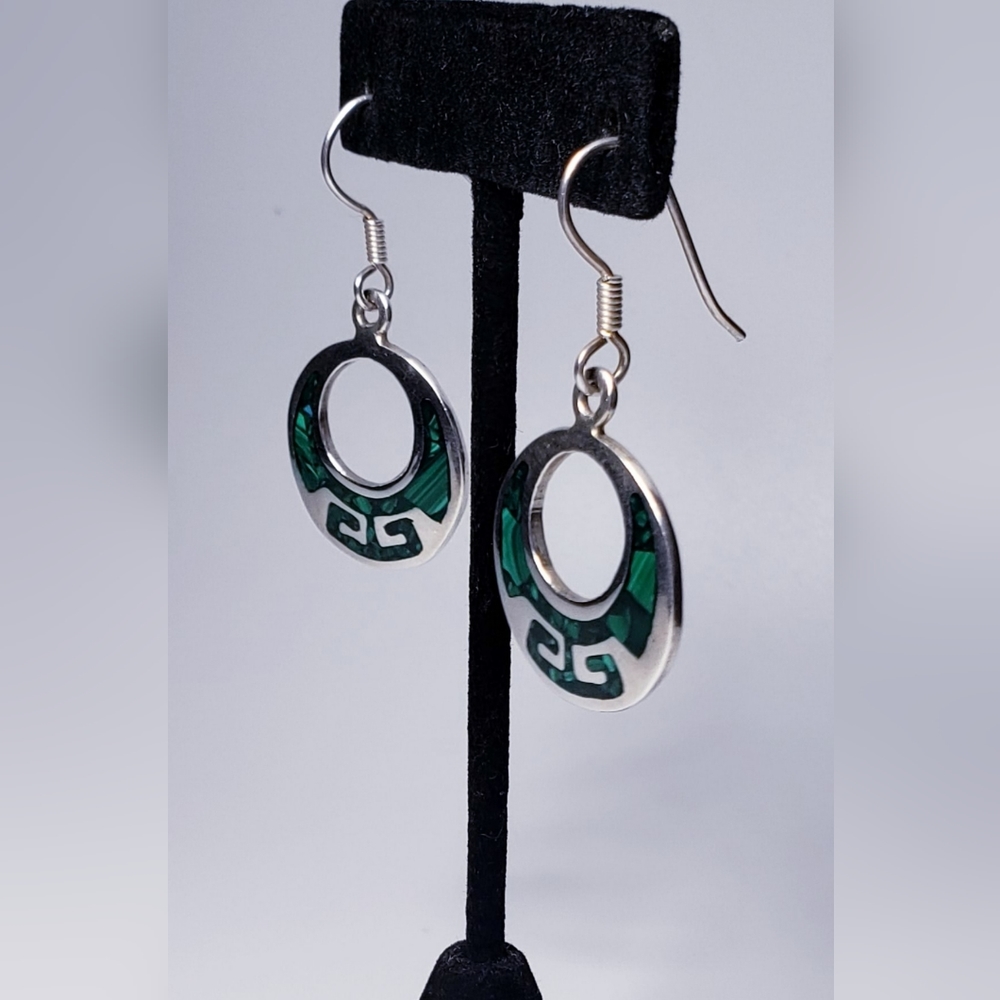 Aztec Mayan Malachite Circle Dangle Earrings - image 6